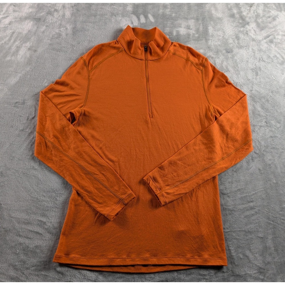 Icebreaker Pullover Mens Medium Orange Merino Wool 260 Tech Half Zip Base Layer